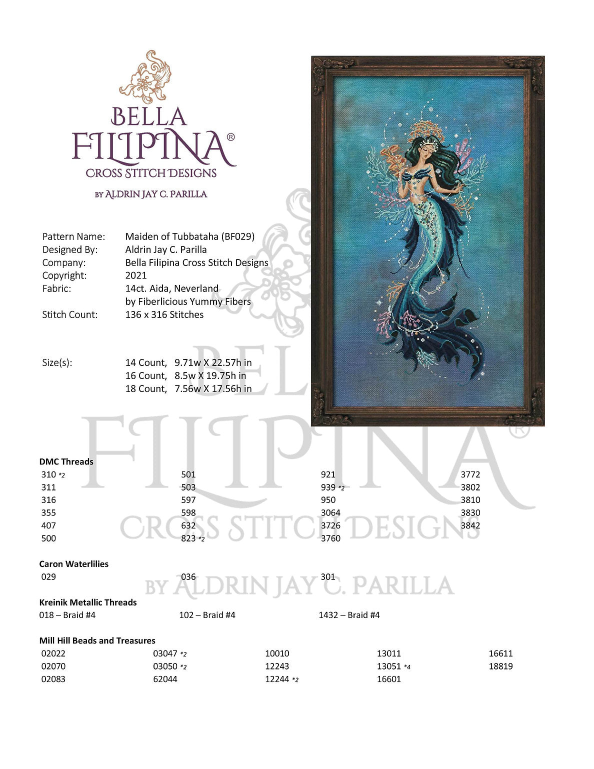 Maiden of Tubbataha - Bella Filipina - Cross stitch chart BF029