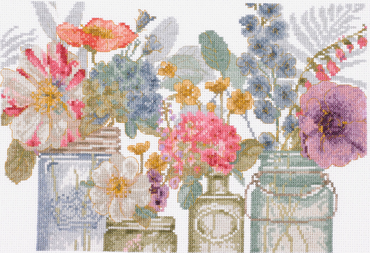 Cross Stitch Kit "Watercolor Flowers in Vases" - DMC