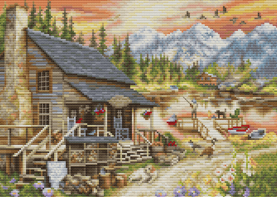 (MINI-Version) Log Cabin General Store BU5020 - Luca-S Kreuzstich-Set -