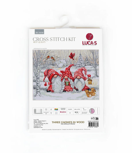 Luca-S Kit de point de croix « Trois gnomes dans la forêt » BU5050 : Charme d'hiver fait main