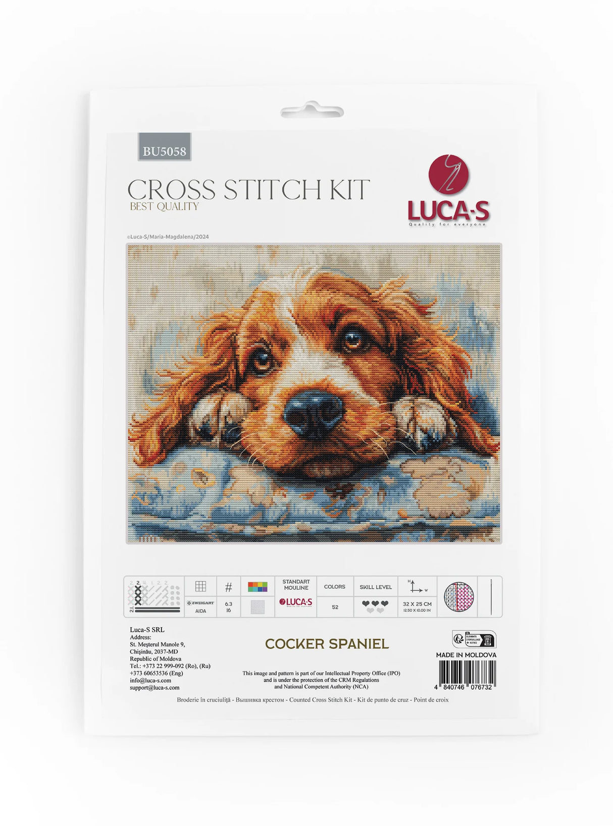 Luca-S Cross Stitch Kit - Cocker Spaniel, BU5058