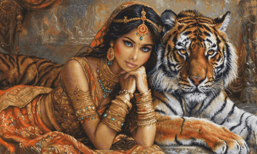 Kit de Punto de Cruz Animales Luca-S Gold  La Princesa India y El Tigre Real BU5060