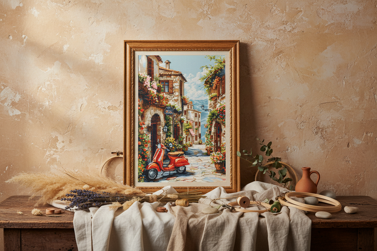 Kreuzstich-Set Luca-S BU5095 Italy in the Perfume of Flowers – Aida Zweigart 16-fach, 32×48 cm