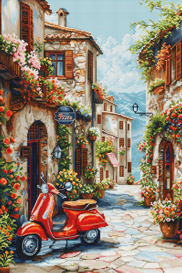 Kit de punto de cruz Luca-S BU5095 Italy in the Perfume of Flowers terminado