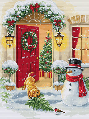 Kit de punto de cruz Luca-S Puppy Joy, set de bordado navideño con perro, hilos premium y tela Aida