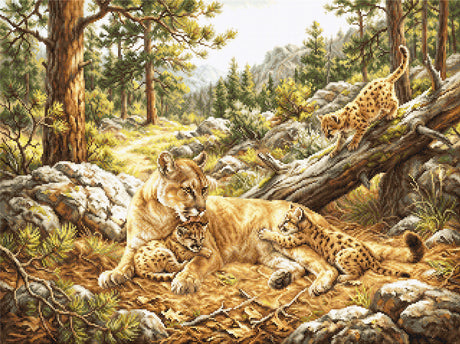 Kit de punto de cruz Luca-S GOLD B734 Maternal Love - linces en el bosque