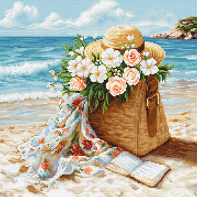 Kit de punto de cruz Luca-S B735 Azure Beach - bolso con flores en la playa