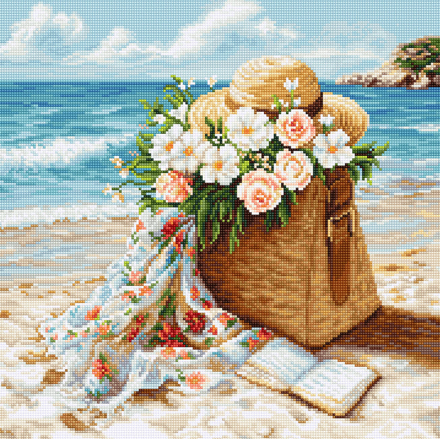 Kit de punto de cruz Luca-S B735 Azure Beach - bolso con flores en la playa