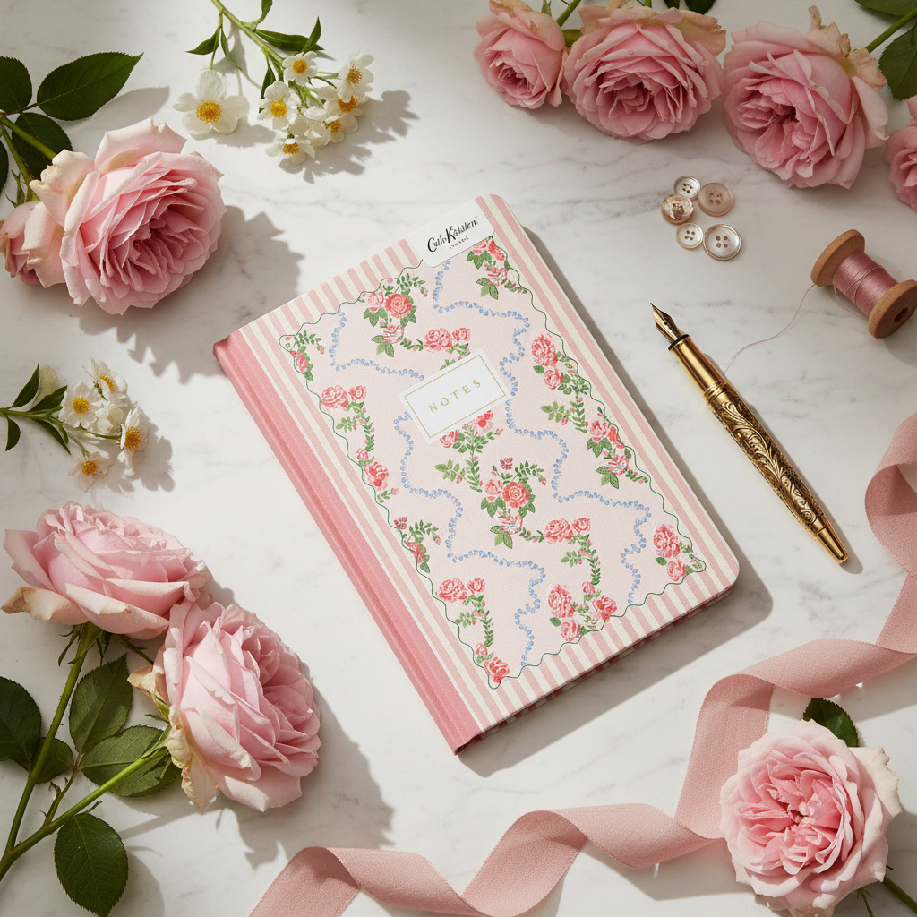 Carnet à couverture rigide premium Rose Flutter Stripe (A5) (13214)
