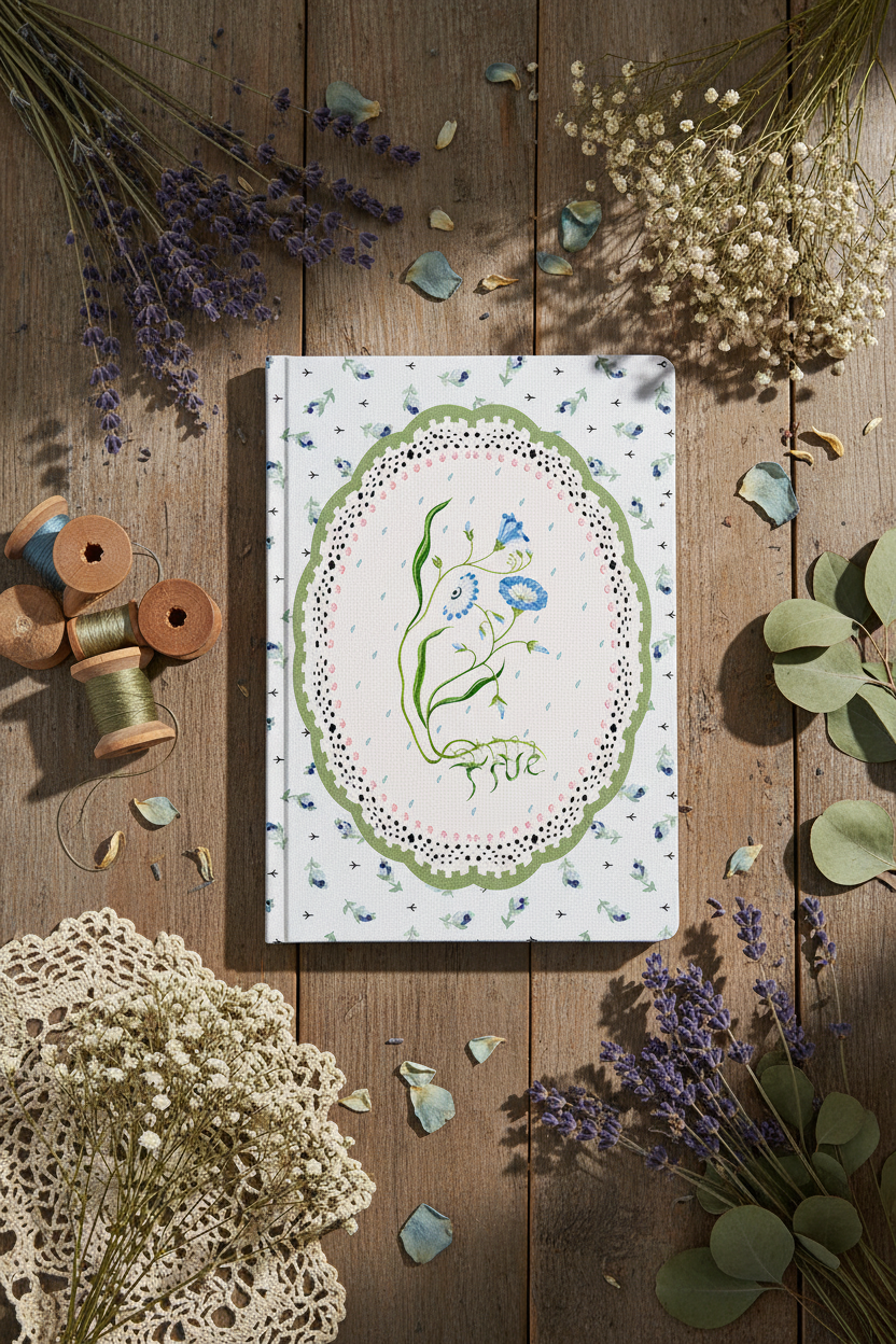 Carnet à reliure parfaite de qualité supérieure Blue &amp; Cream Roots Vignette (A5) (13163)