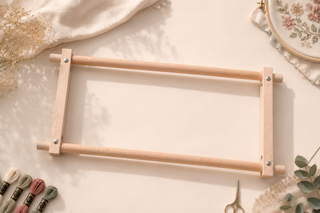 Bastidor rectangular de madera Easy Clip Frame 61 x 22 cm con barras y clips para sujetar tela de punto de cruz, tapicería o bordado contado.