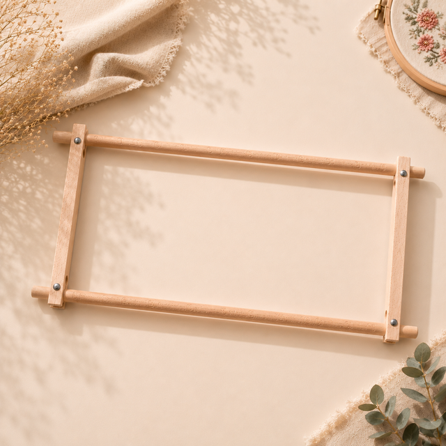 Bastidor rectangular de madera Easy Clip Frame 68 x 22 cm con barras y clips para sujetar tela de punto de cruz, tapicería o bordado contado.