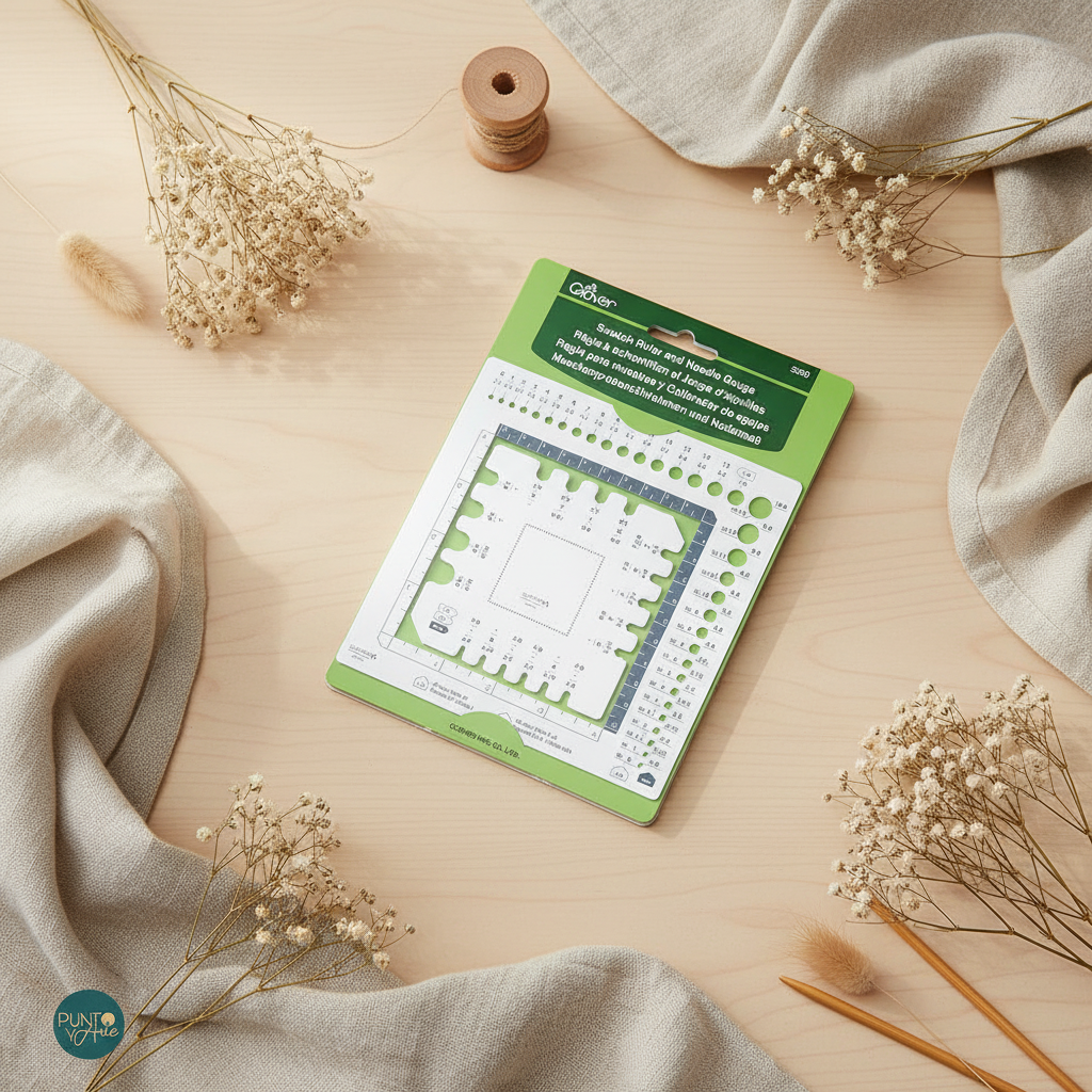 Regla de Muestra y Calibre de Aguja: Herramienta Multiusos para Tejer y Crochet Clover 3200