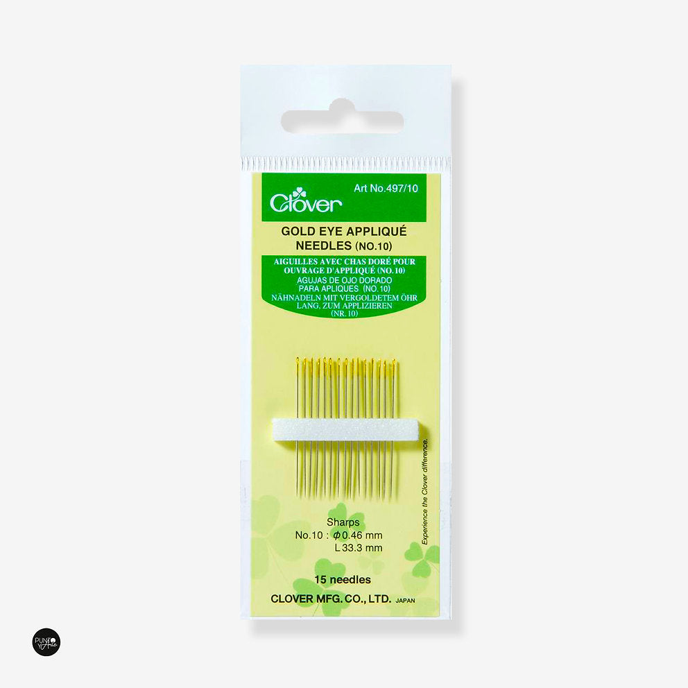 Golden Eye Appliqué Needles No. 10 Clover 497/10 - Precision and Quality in Every Stitch