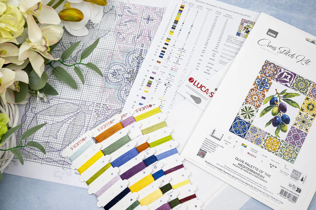 Kit de Punto de Cruz Luca-S – Paleta Mediterránea de Aceitunas B7050