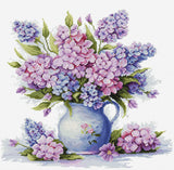 Kit punto de cruz Luca-S B7059 jarrón con flores rosadas bordado en Aida 16 ct