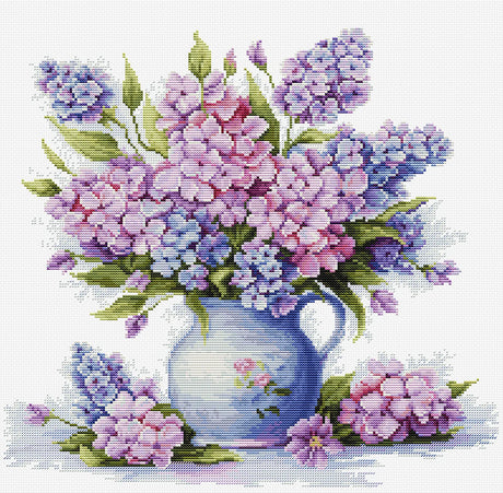 Kit punto de cruz Luca-S B7059 jarrón con flores rosadas bordado en Aida 16 ct