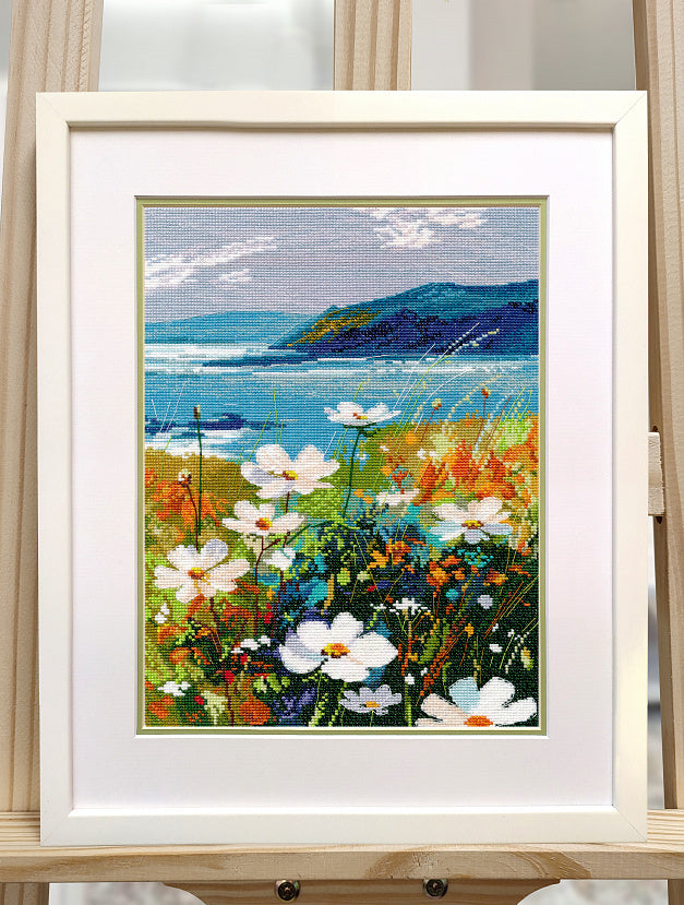Kit de punto de cruz Cliff with Flowers Oven S1704 Paisaje marino Aida 16