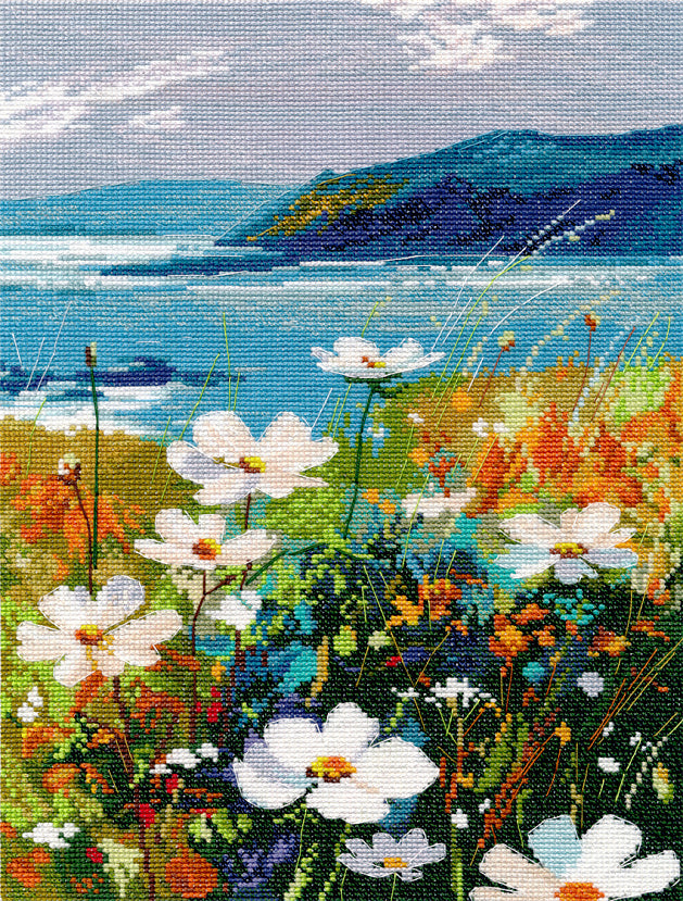Kit de punto de cruz Cliff with Flowers Oven S1704 – Paisaje marino Aida 16