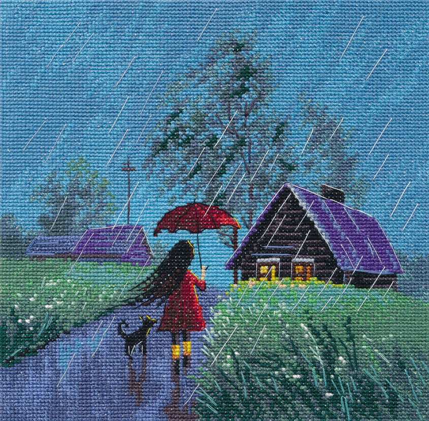 Kit de punto de cruz Summer Rain Oven S1706 Paisaje con lluvia Aida 16