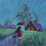 Kit de punto de cruz Summer Rain Oven S1706 Paisaje con lluvia Aida 16