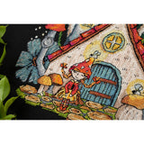 PANNA “Mushroom House” Cross Stitch Kit PVS-7321 – Mushroom House on Black Aida