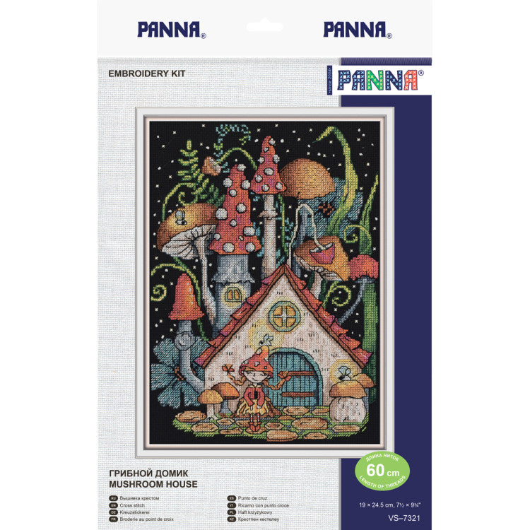 Kit de point de croix PANNA « Maison Champignon » PVS-7321 – Maison Champignon sur toile Aïda noire
