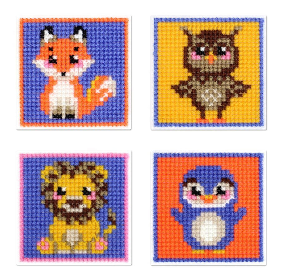 Kit de punto de cruz MP Studia SN-002 – Animales adorables. Set de 4 10,6x10,6 cm