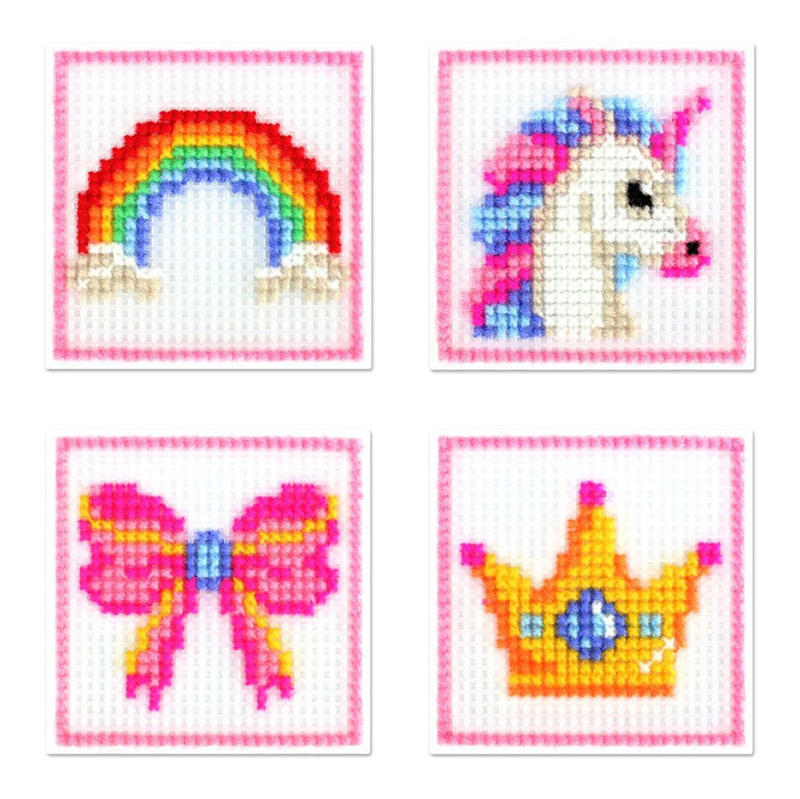 Kit de punto de cruz MP Studia SN-003 – Set de princesa. Set de 4 10,6x10,6 cm