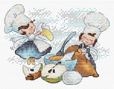 Kit de punto de cruz MP Studia Chefs expertos SM-982 con escena de fantasía infantil en la cocina y pequeños personajes cocinando