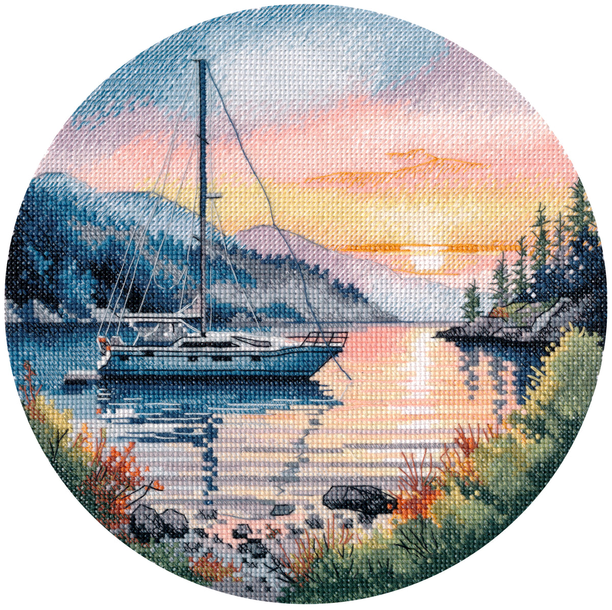 Kit de punto de cruz Oven S1716 – Puerto al atardecer 20x20 cm