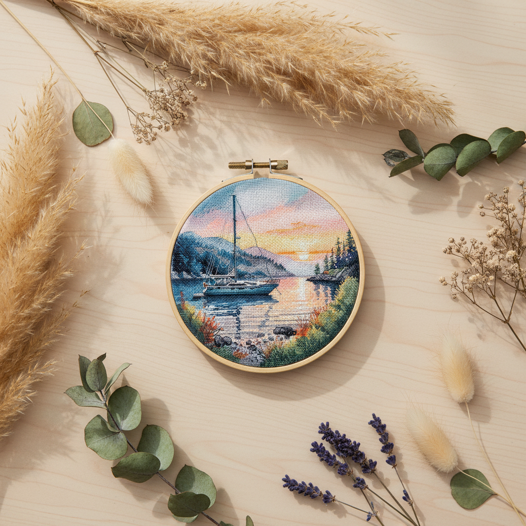 Kit de broderie au point de croix pour four « Port au coucher du soleil » 1716