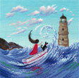 Kit de punto de cruz Oven Sobre las olas 1714 con barca, grandes olas azules y faro junto al mar