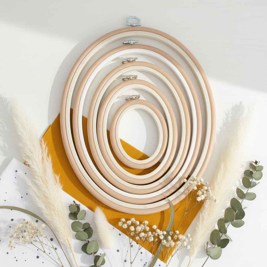 Cadre ovale flexible Nurge : votre compagnon de broderie en beige élégant