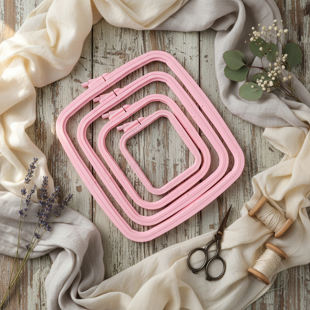 Cerceau carré rose Nurge : votre compagnon idéal pour la broderie et le point de croix