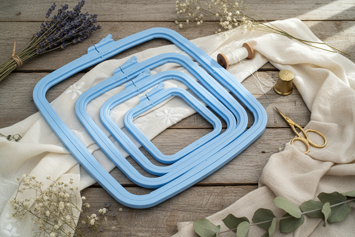 Blauer quadratischer Stickrahmen von Nurge: Präzision und Eleganz für deine Stickereien