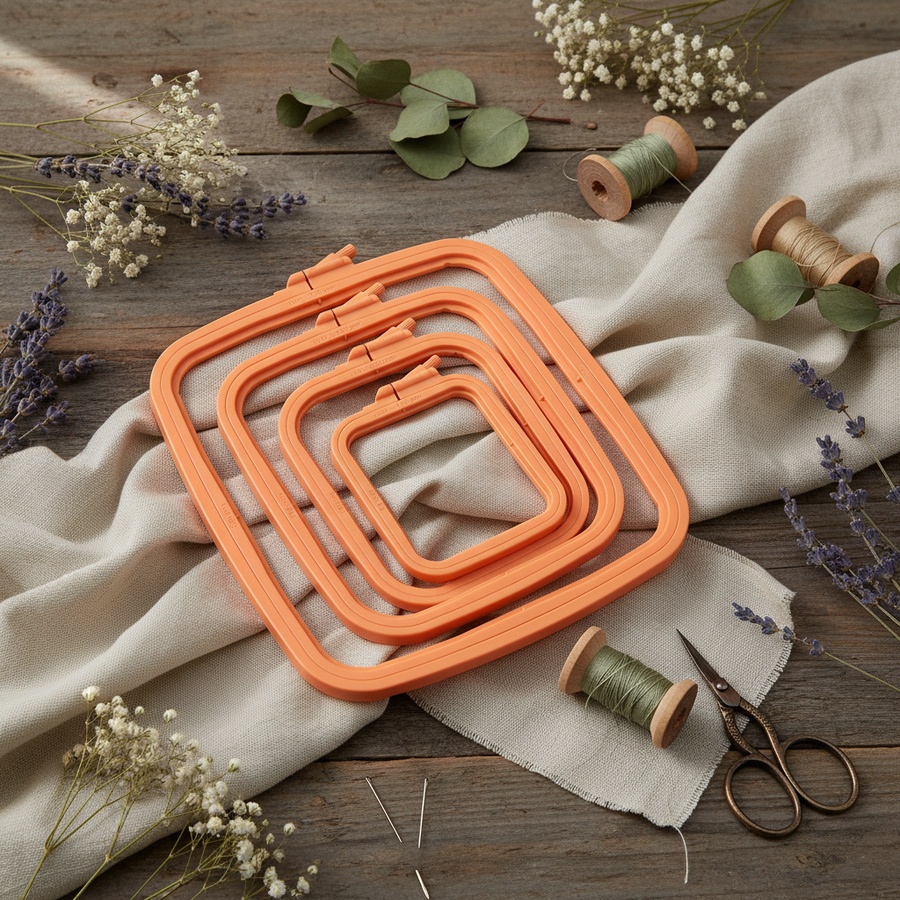 Bastidor Cuadrado Naranja de Nurge: Precisión y Estilo para Bordados y Punto de Cruz