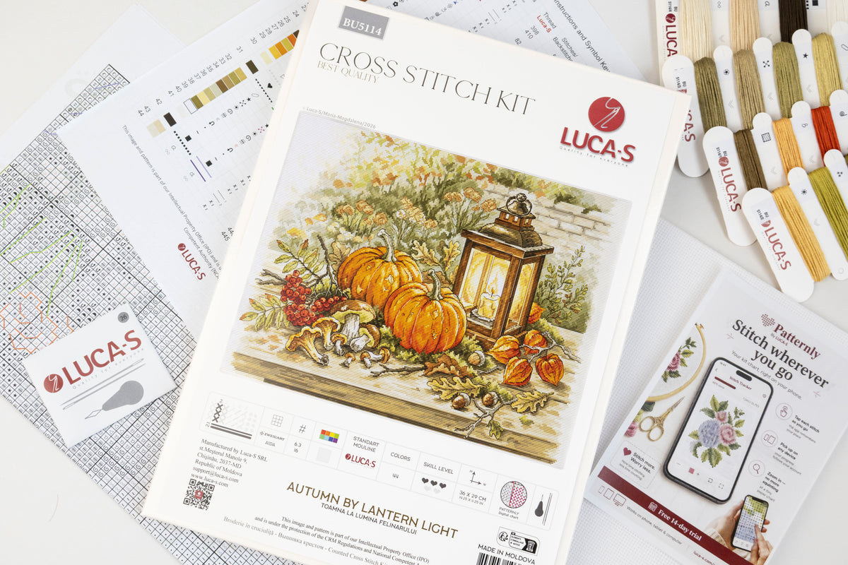 Kit de punto de cruz Luca-S BU5114 Autumn by Lantern Light – contenido y detalles del kit (4)