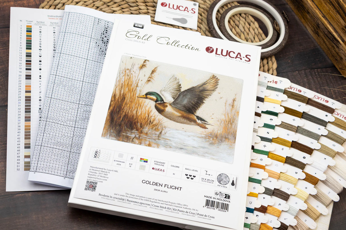 Kit de Punto de Cruz Luca-S GOLD Golden Flight B730 – Pato en Vuelo Aida 16 Zweigart