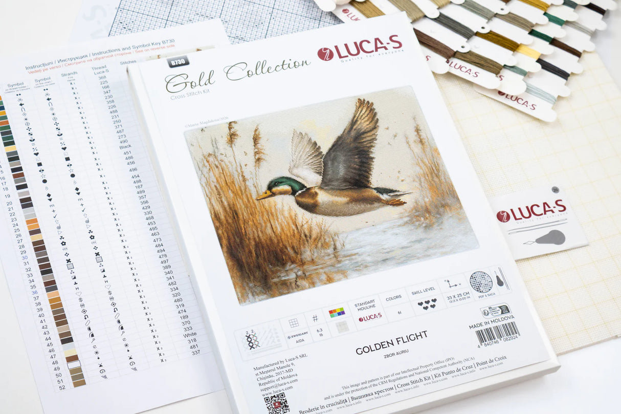 Kit de Punto de Cruz Luca-S GOLD Golden Flight B730 – Pato en Vuelo Aida 16 Zweigart