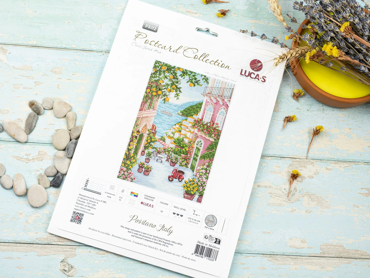 Luca-S Cross Stitch Kit “Positano, Italy” PK02 – Mediterranean Coastal Landscape 17.5x26 cm