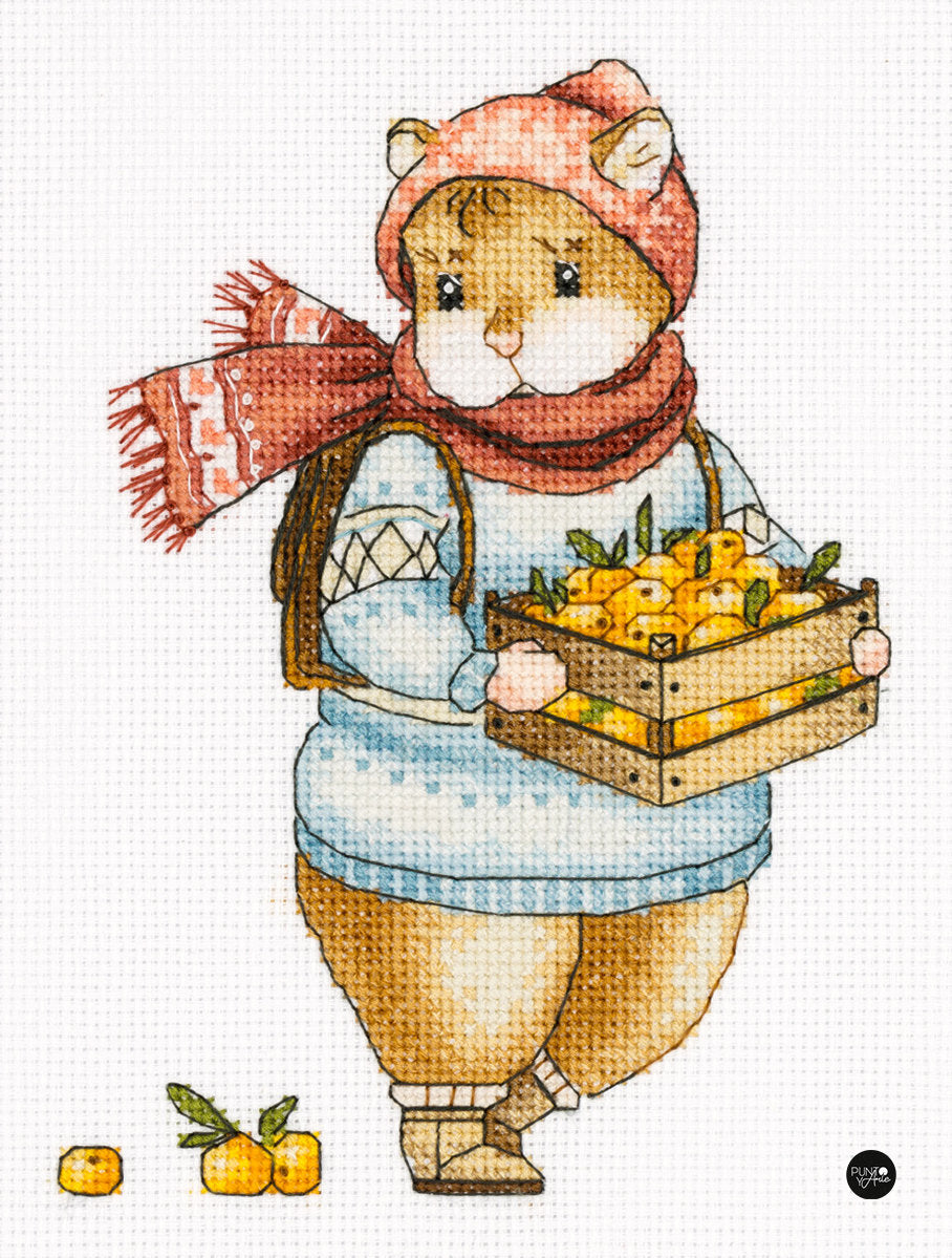 Hamster and Tangerines - Panna - Cross Stitch Kit J-7137