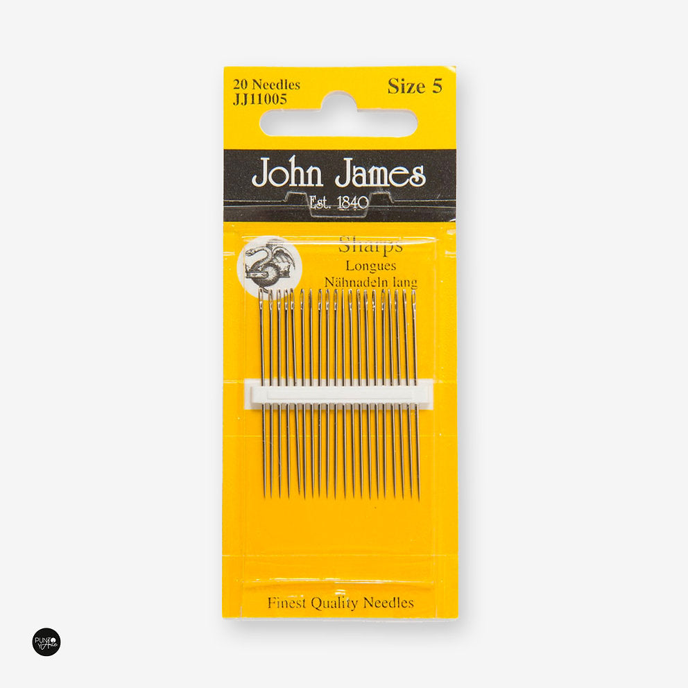 20 Pack de Agujas Largas No. 5 para Coser a Mano - John James JJ11005: La Elección Perfecta para una Costura Eficiente