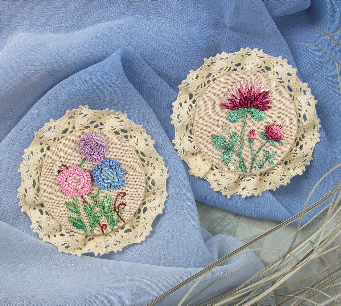 Brooch. Clover and Sweet Pea - JK-2212 Panna - Traditional Embroidery Kit