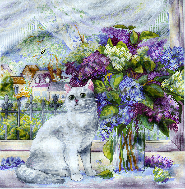 Kit de Punto de Cruz Ambiente Primaveral (Spring Mood) | Merejka K-109 | 28x28.5 cm | Aida 16 ct + Hilos DMC