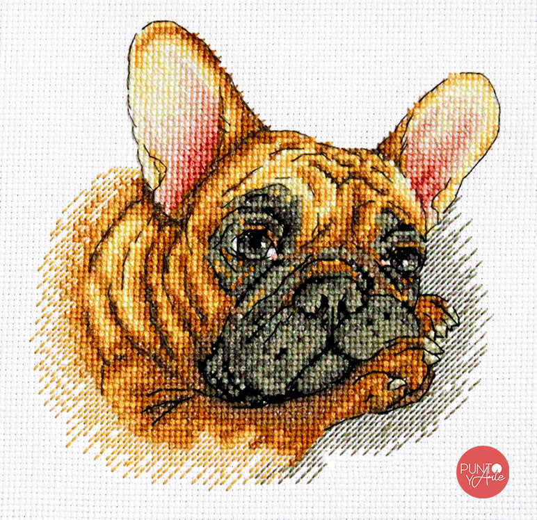 Kit de Punto de Cruz Merejka K-114 Bulldog Francés – Aida 16ct, 15×15 cm