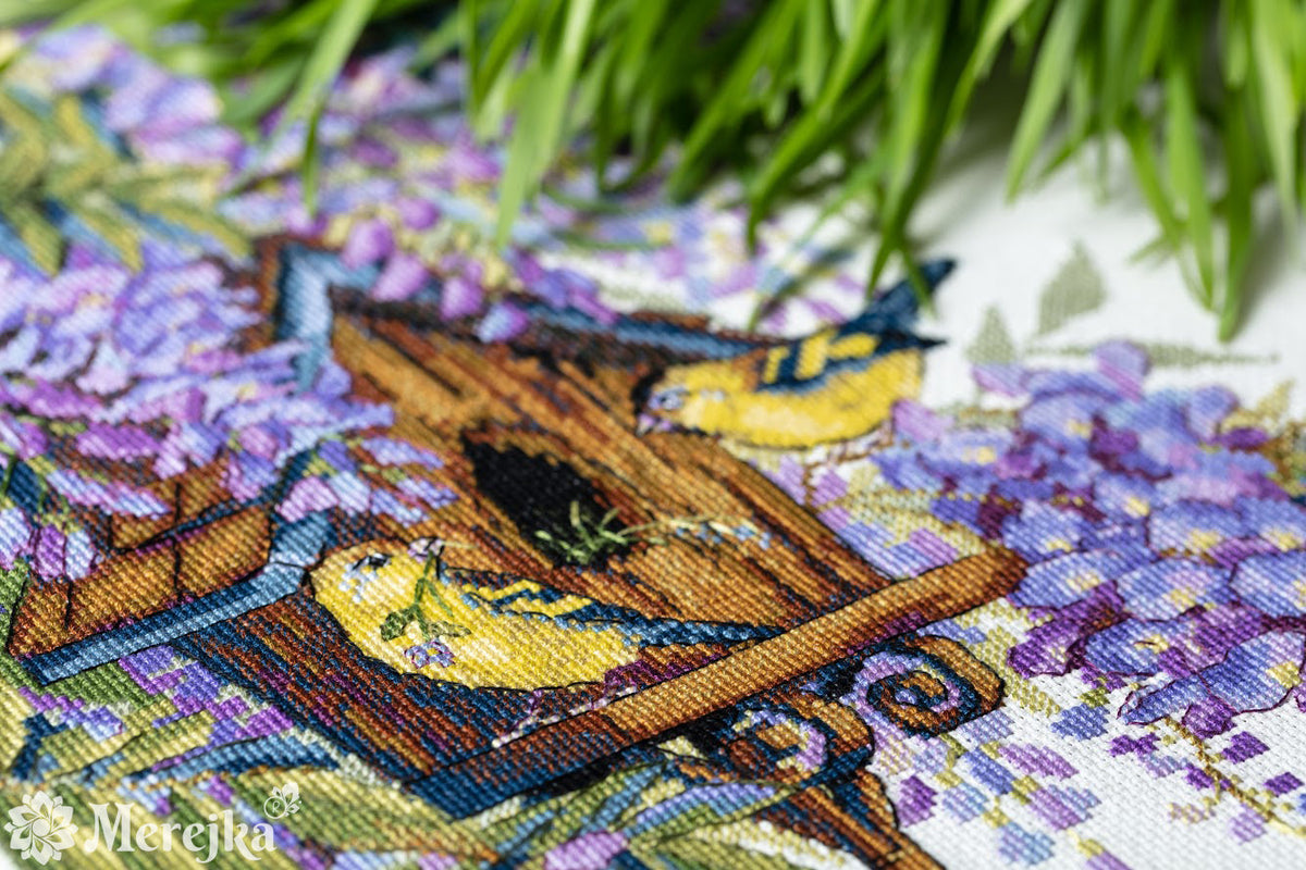 Kreuzstich-Set Blauregen (Wisteria) | Merejka K-137 | 27x36 cm | Aida 16 ct + DMC-Garn