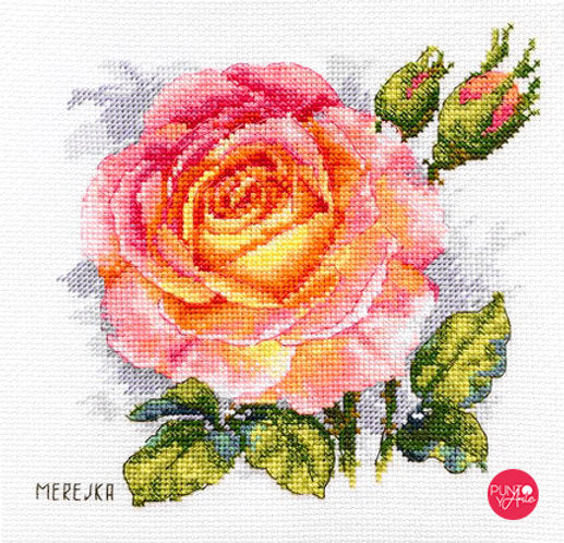 Kit de Punto de Cruz Merejka K-138 Rosa – Aida 16ct, 15×15 cm