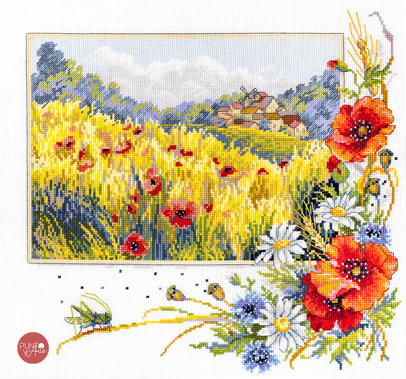 Kit de Punto de Cruz Merejka K-140 Campo de Verano – Aida Zweigart 16ct, 29,5×30 cm