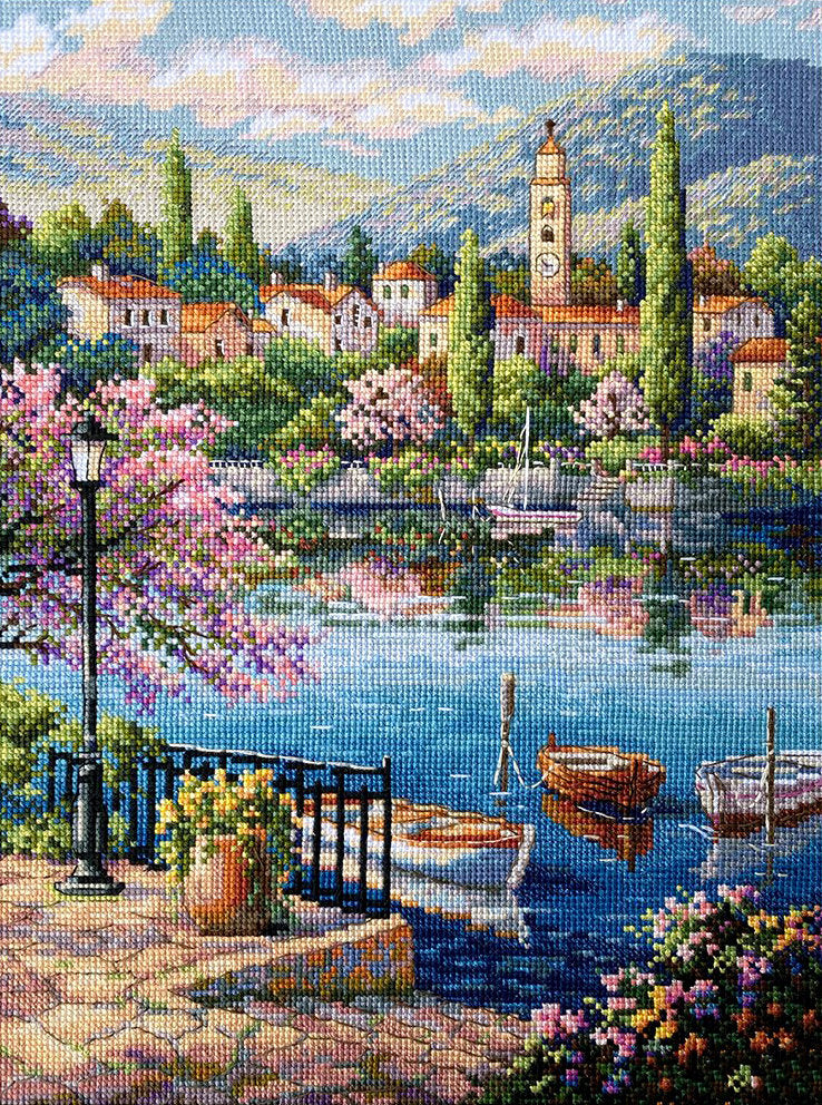 Kit de punto de cruz "Village Lake Afternoon" de Merejka - K-204